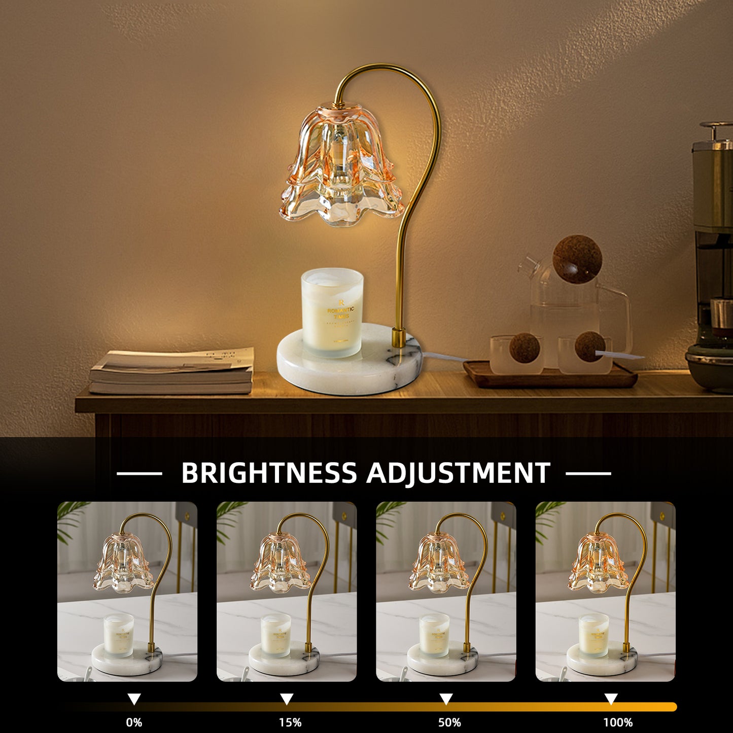 REYDELUZ 17.3"Candle Warmer Lamps,Glass shade and marble base