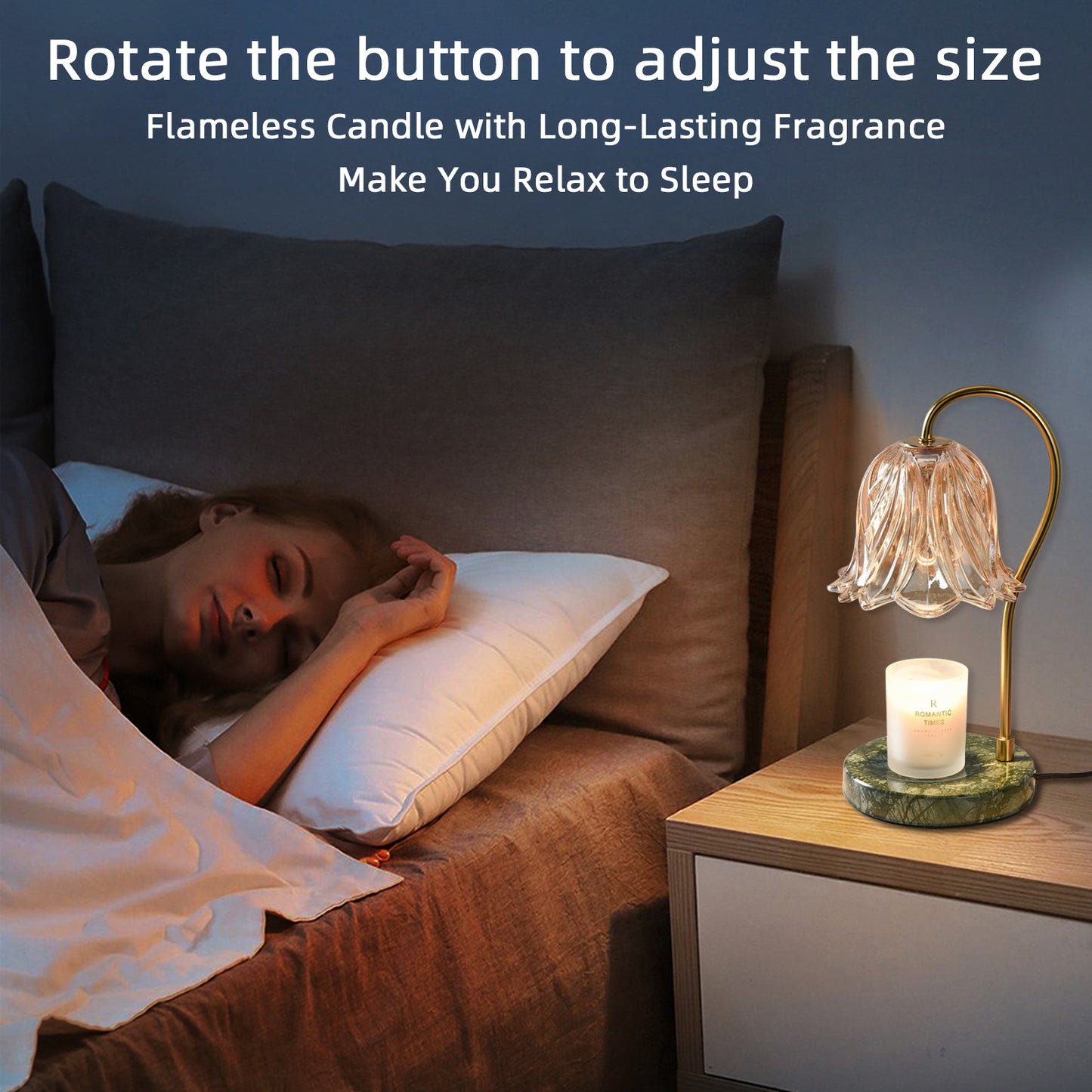 REYDELUZ 17.3"Candle Warmer Lamps,Glass shade and marble base