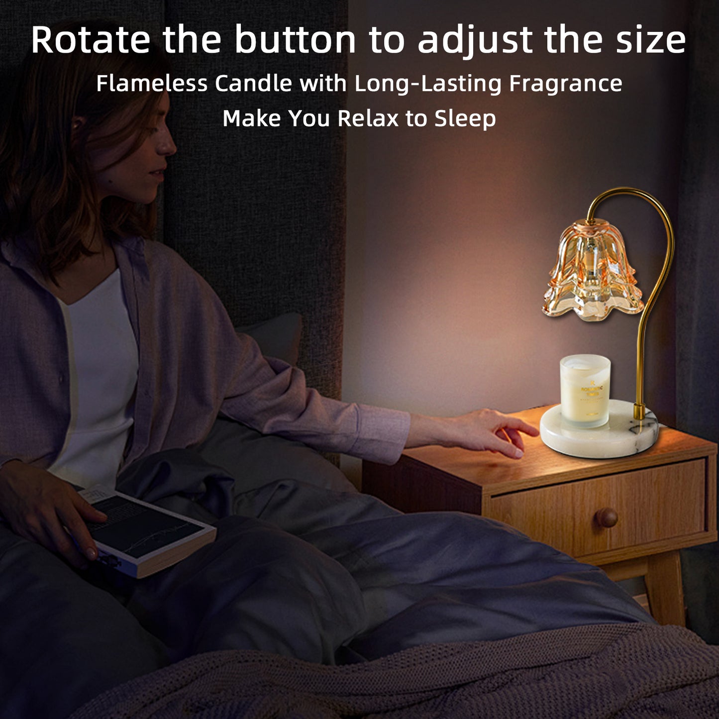REYDELUZ 17.3"Candle Warmer Lamps,Glass shade and marble base