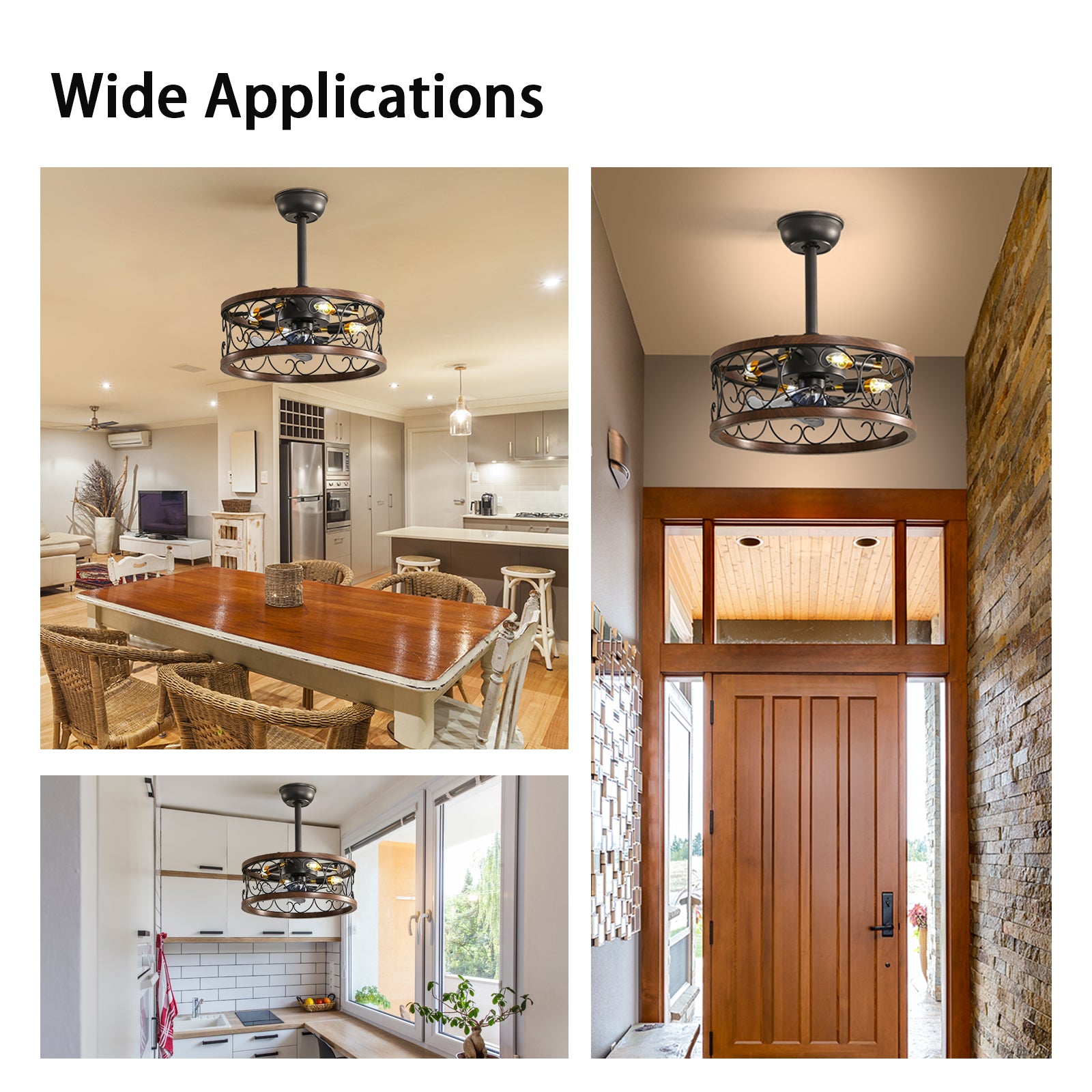 MS-0001 American retro E27 / E14 ceiling fan light and ceiling fan chandelier, monochromatic lamp and 6 gear wind speed, can be controlled using a remote control, suitable for bedroom study dining room etc