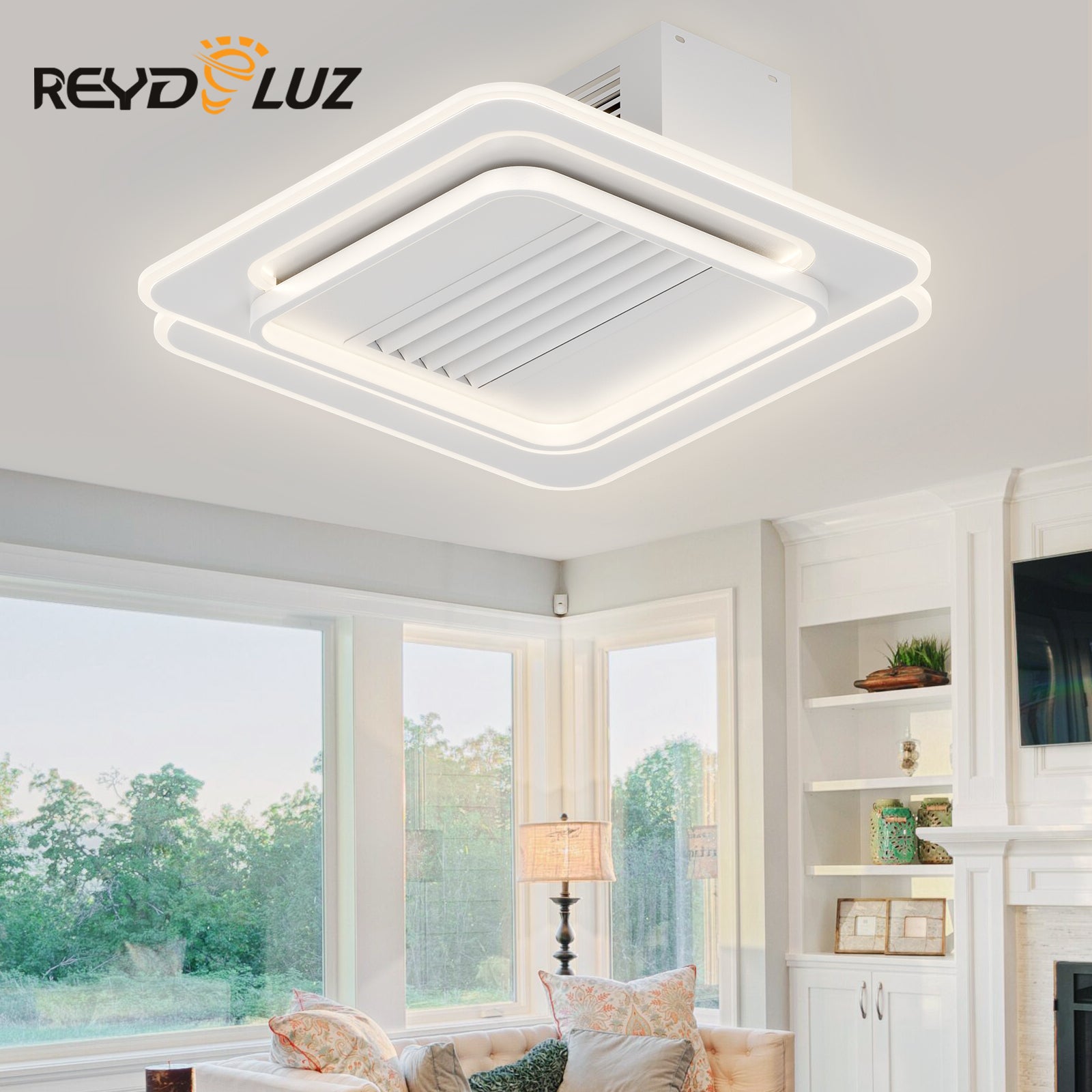 REYDELUZ Modern Ceiling Fans with Lights and Remote, 22in Low Profile Ceiling Fan Flush Mount, 3000K-6500K Dimmable Bladeless LED Fan Light, Ceiling Fans with Lights for Bedroom