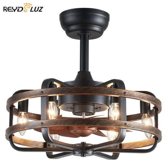 REYDELUZ 18" Caged Ceiling Fans with Lights/E12 Bulb.