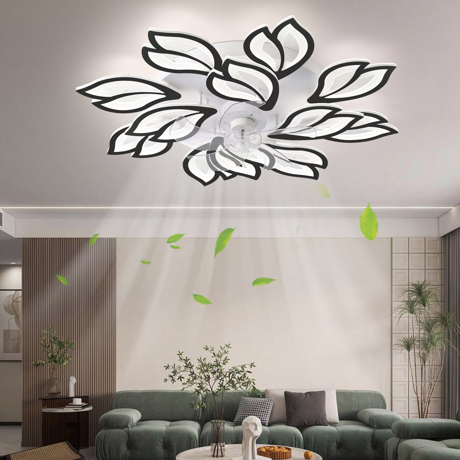 REYDELUZ 35" Modern Ceiling Fan with Lights and Remote & APP Control, Dimmable 6 Speed Reversible Blades, LED Flush Mount Low Profile Fan Light,Bladeless Ceiling Fan with Smart Timing