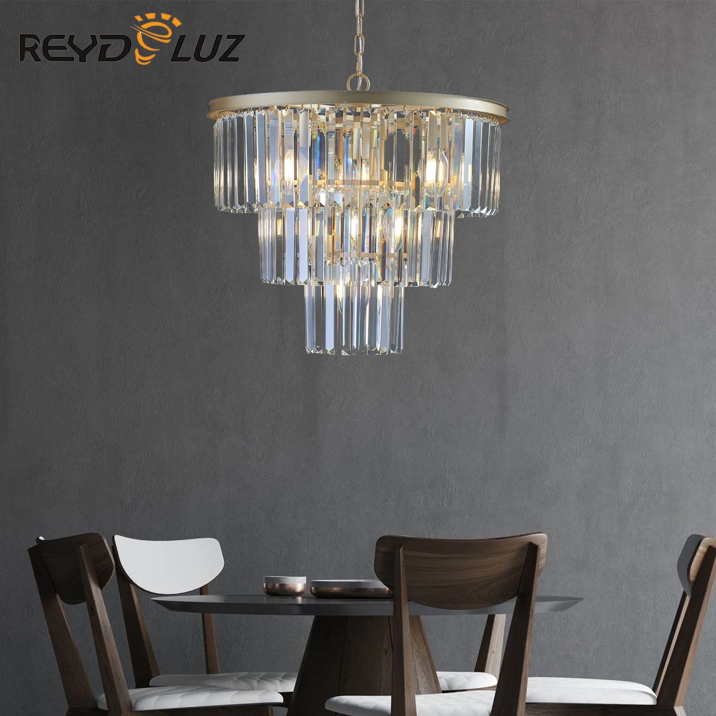 REYDELUZ 19.7"Gold Luxury Crystal Chandelier Modern Chandeliers Lights