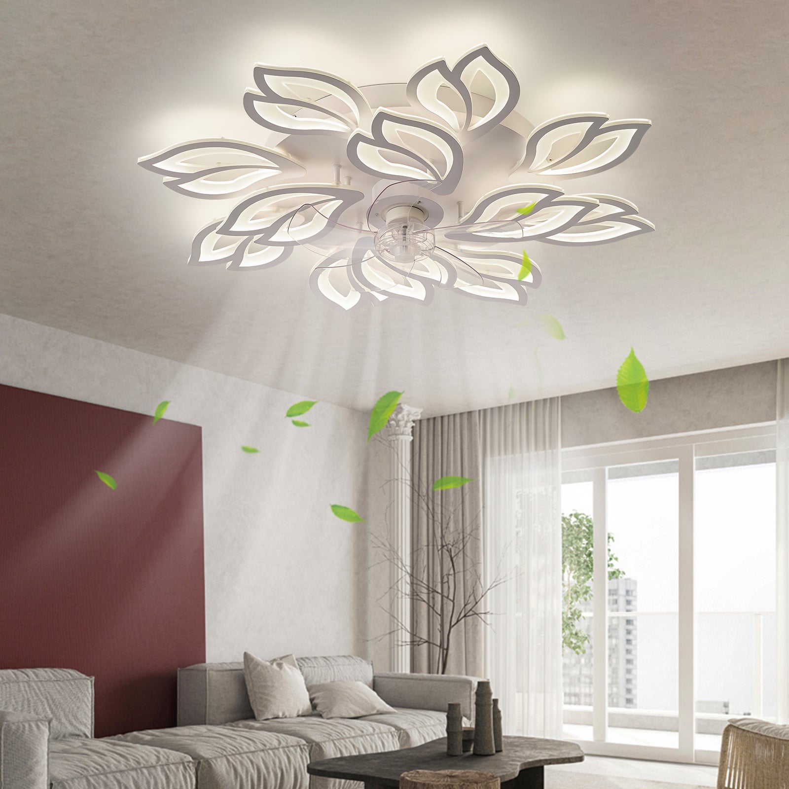 REYDELUZ 35" Modern Ceiling Fan with Lights and Remote & APP Control, Dimmable 6 Speed Reversible Blades, LED Flush Mount Low Profile Fan Light,Bladeless Ceiling Fan with Smart Timing