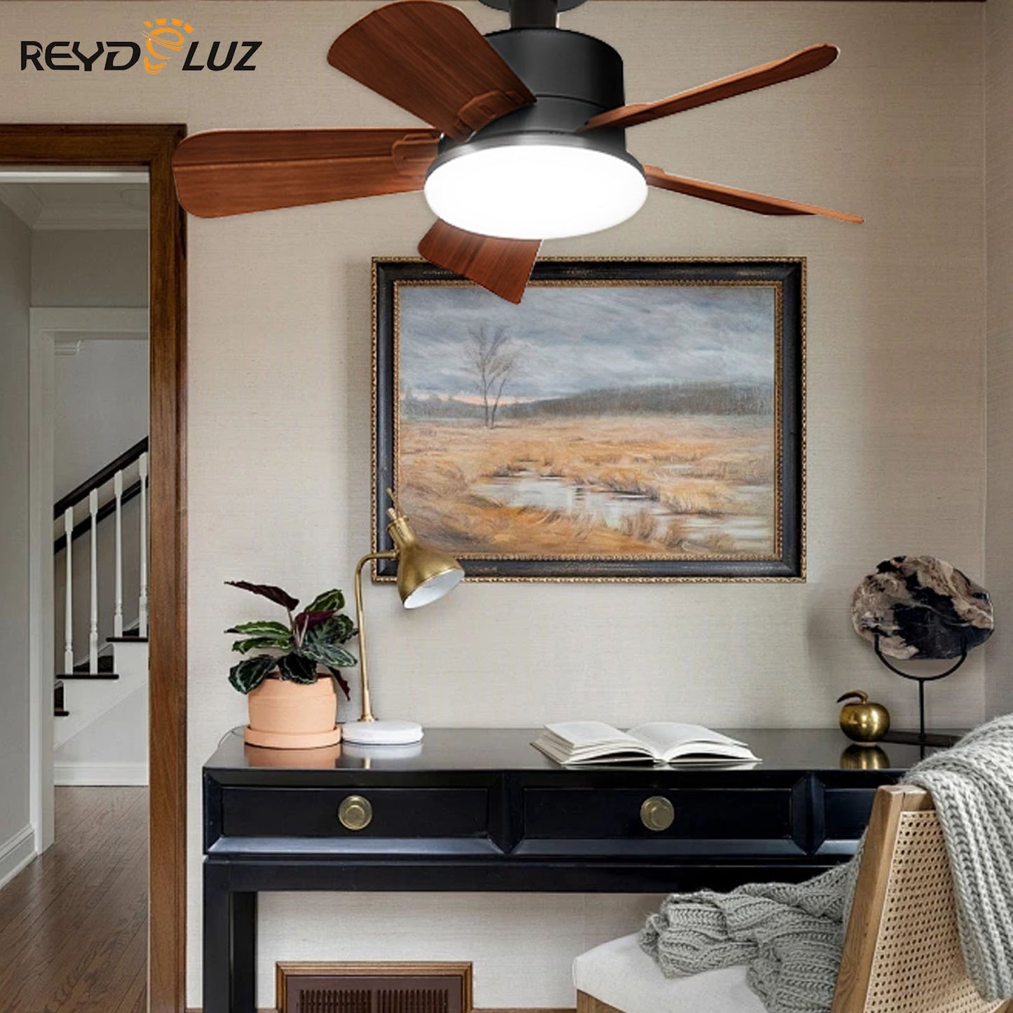REYDELUZ 17" Socket Ceiling Fans Light with Remote for E26 Bulb