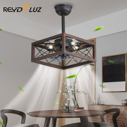 REYDELUZ 18" Caged Ceiling Fan with Lights Remote Control for APP