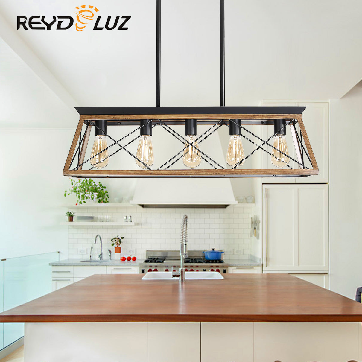 REYDELUZ 31.5" Farmhouse Chandeliers With 5 Bulbs