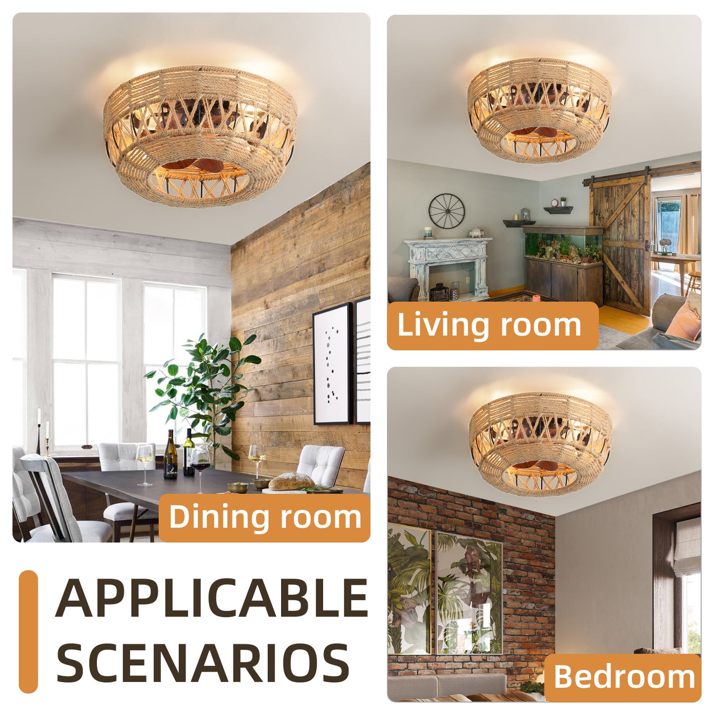 REYDELUZ 19" Boho Ceiling Fans with Lights for Bedroom.