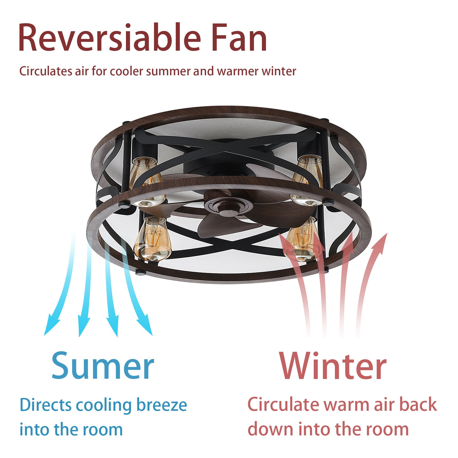 MS-0001 American retro E27 / E14 ceiling fan light and ceiling fan chandelier, monochromatic lamp and 6 gear wind speed, can be controlled using a remote control, suitable for bedroom study dining room etc