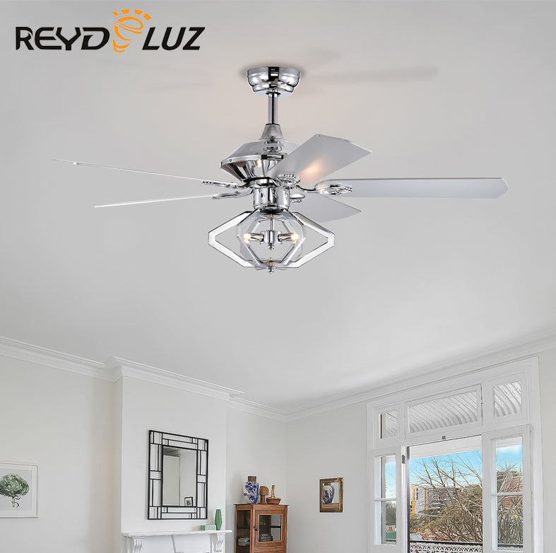 REYDELUZ 25.98" Dual Wood 5-Blade Crystal Ceiling Fan with Remote