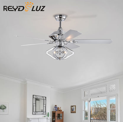 REYDELUZ 25.98" Dual Wood 5-Blade Crystal Ceiling Fan with Remote