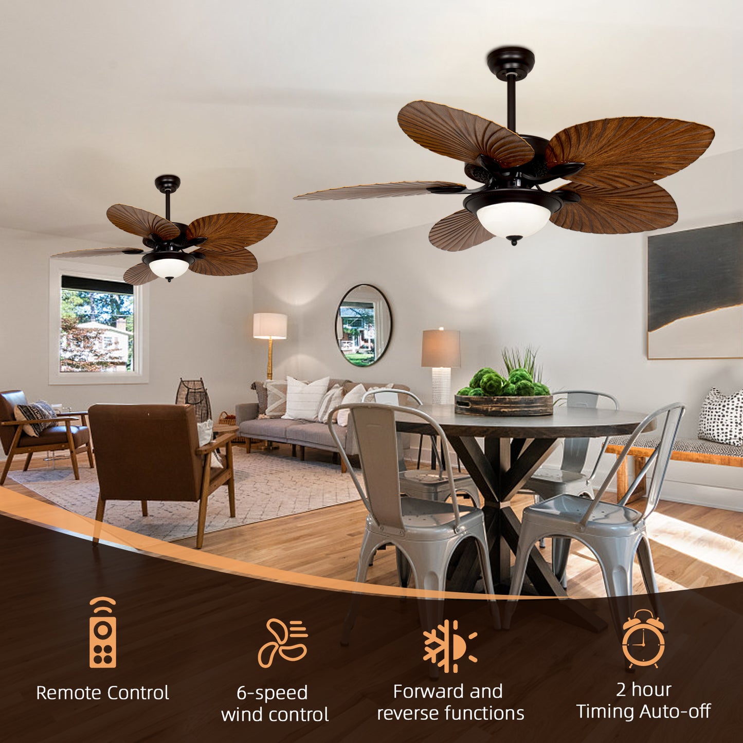 REYDELUZ 52" Tropical Ceiling Fan with LED Light.