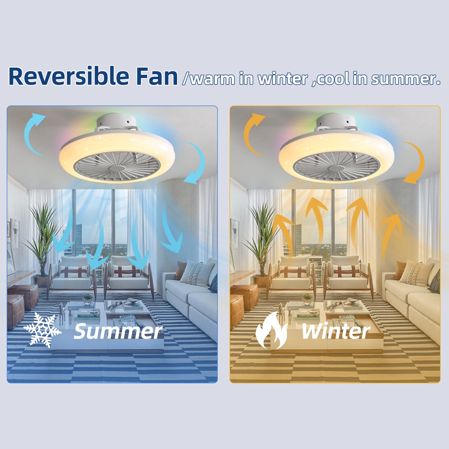 REYDELUZ 18" Smart RGB Ceiling Fan with Alexa/Google/APP.