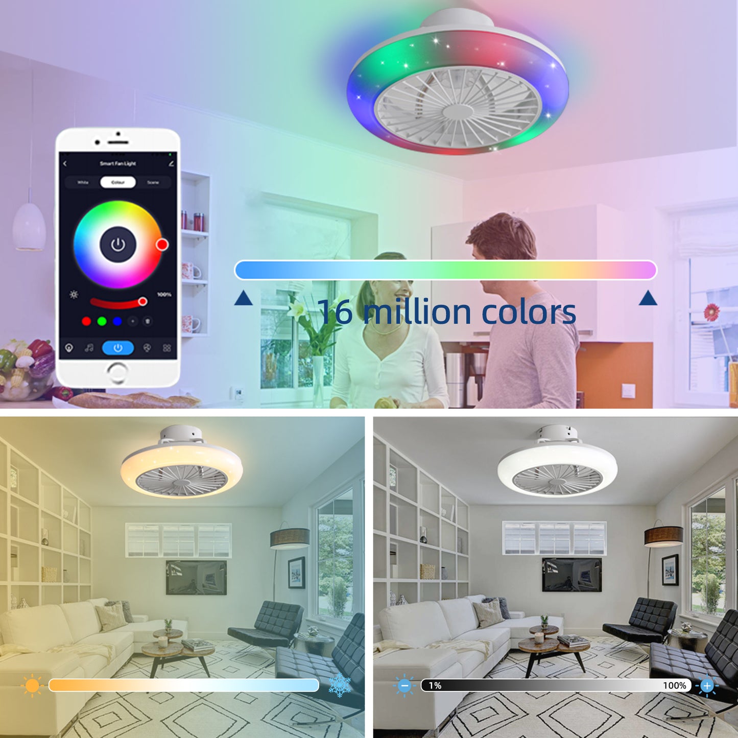 REYDELUZ 18" Smart RGB Ceiling Fan with Alexa/Google/APP.