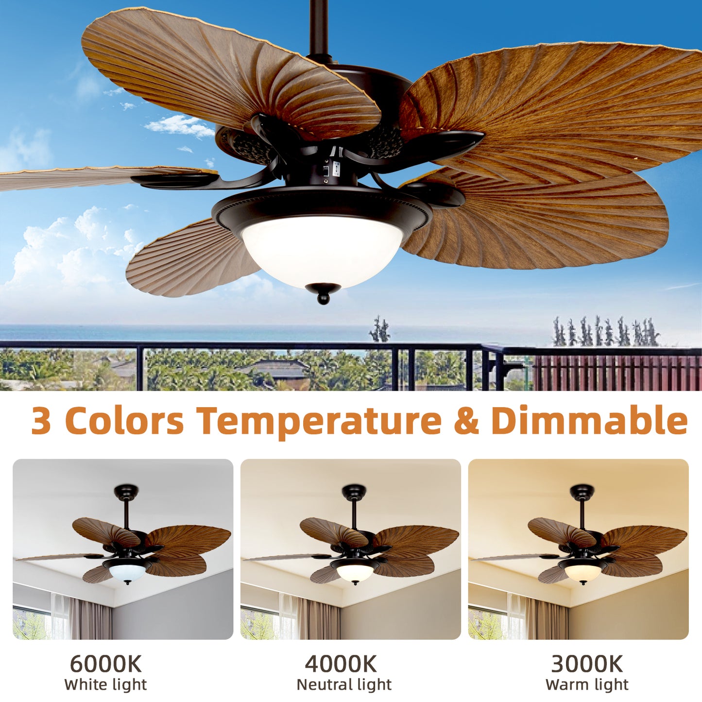 REYDELUZ 52" Tropical Ceiling Fan with LED Light.
