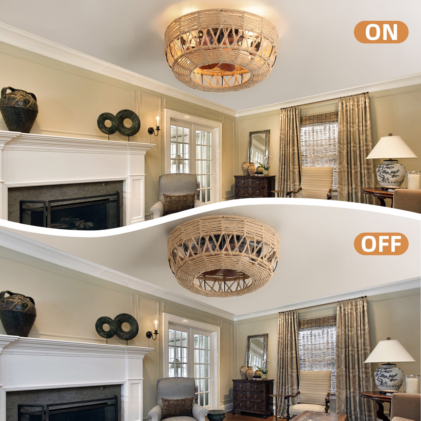 REYDELUZ 19" Boho Ceiling Fans with Lights for Bedroom.