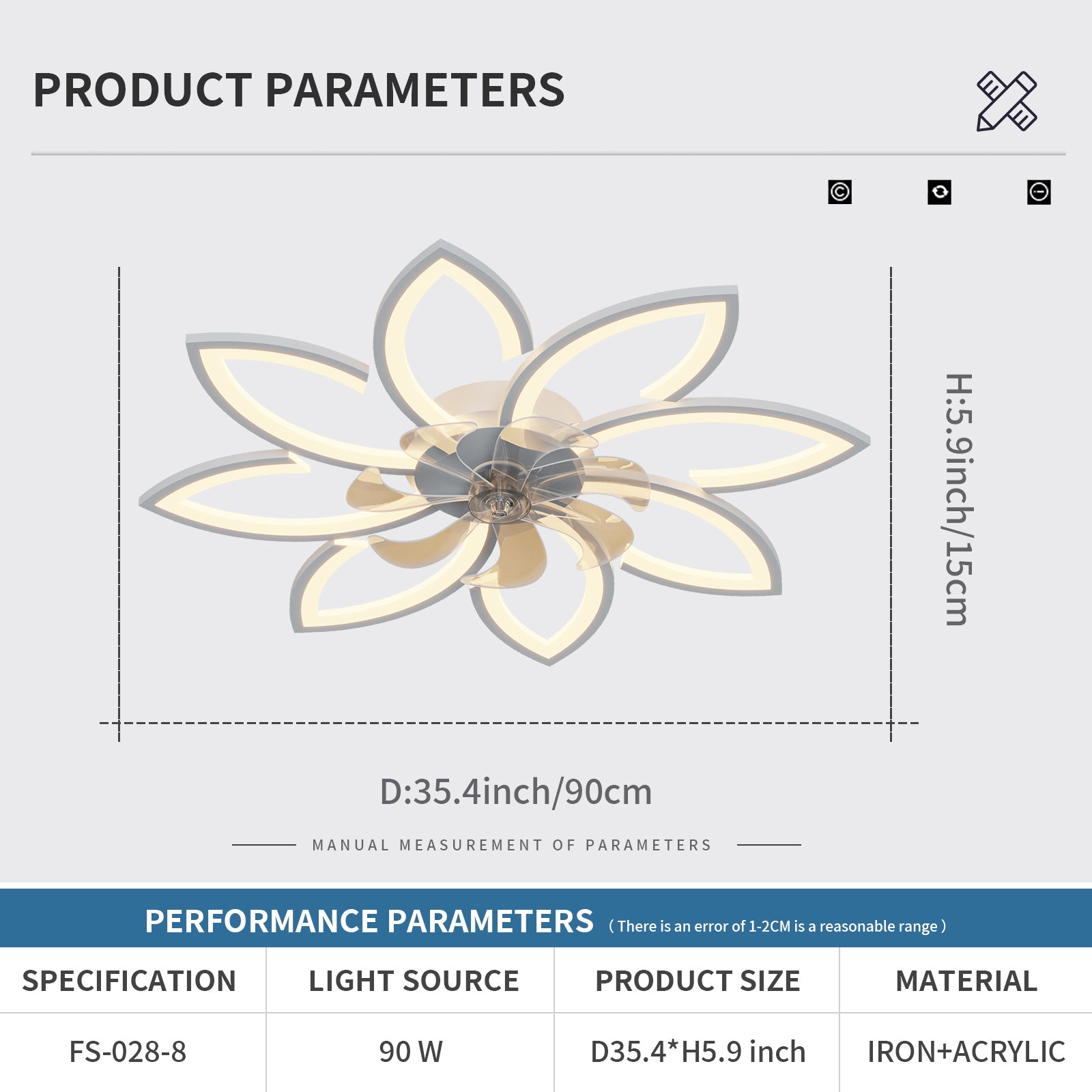 REYDELUZ 35" Ceiling Fan with Lamp, Led Ceiling Fan Flower Shape Bedroom Ceiling Lamp Remote Control 3 Colors Switching 6 Wind Speed for Bedroom，Living Room Fan Ceiling Lamp
