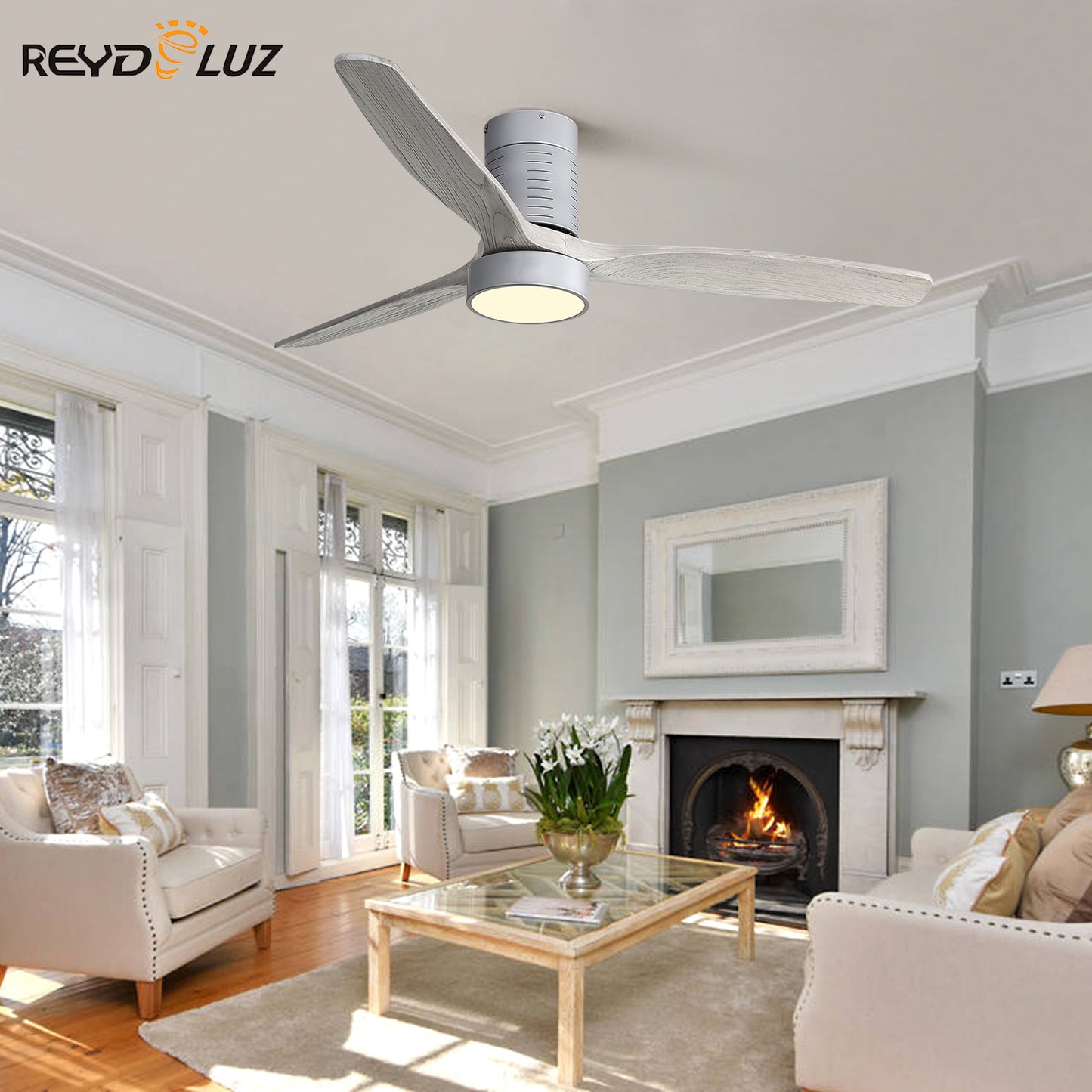 REYDELUZ 52'' Indoor Flush Mount Ceiling Fan Blades Remote Control
