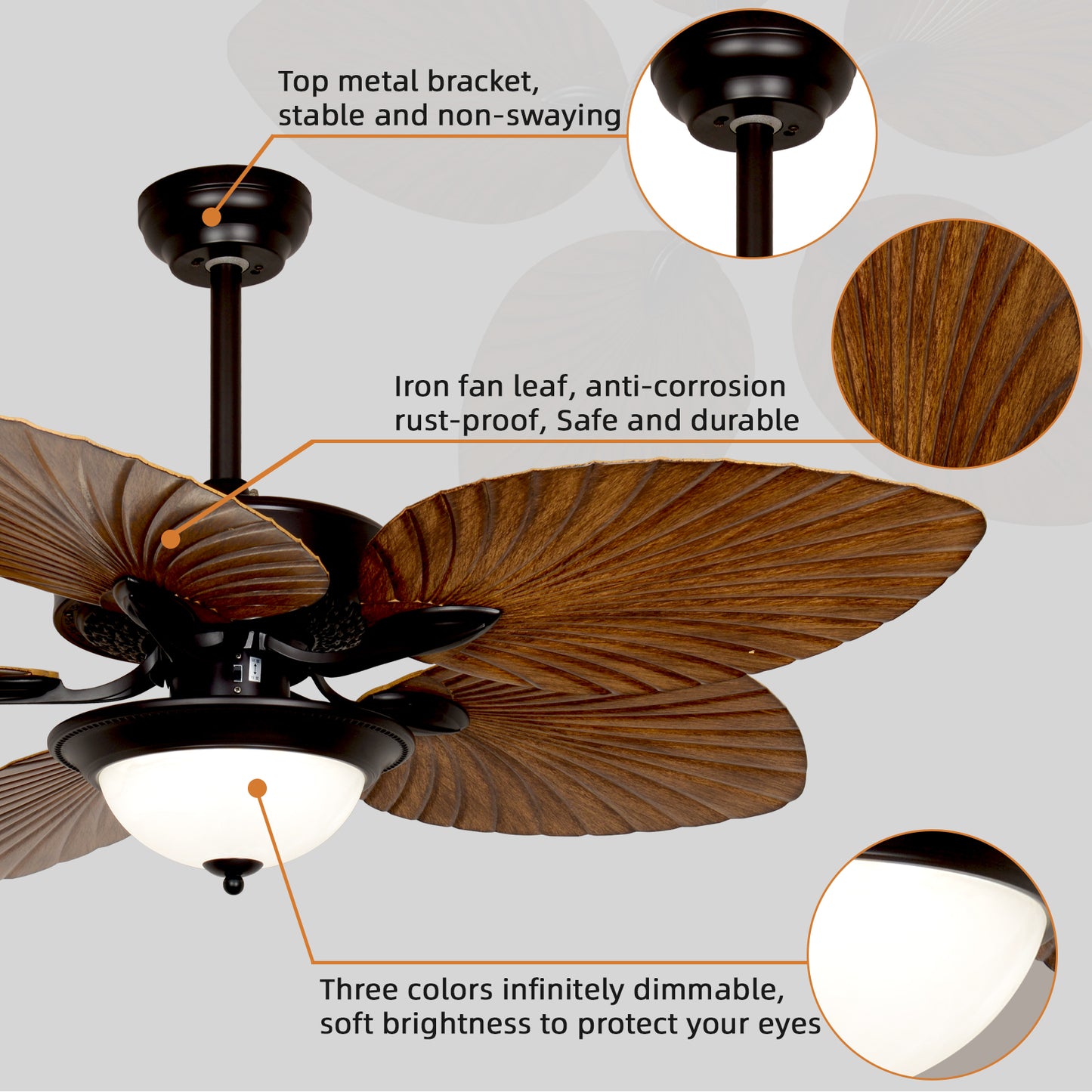 REYDELUZ 52" Tropical Ceiling Fan with LED Light.