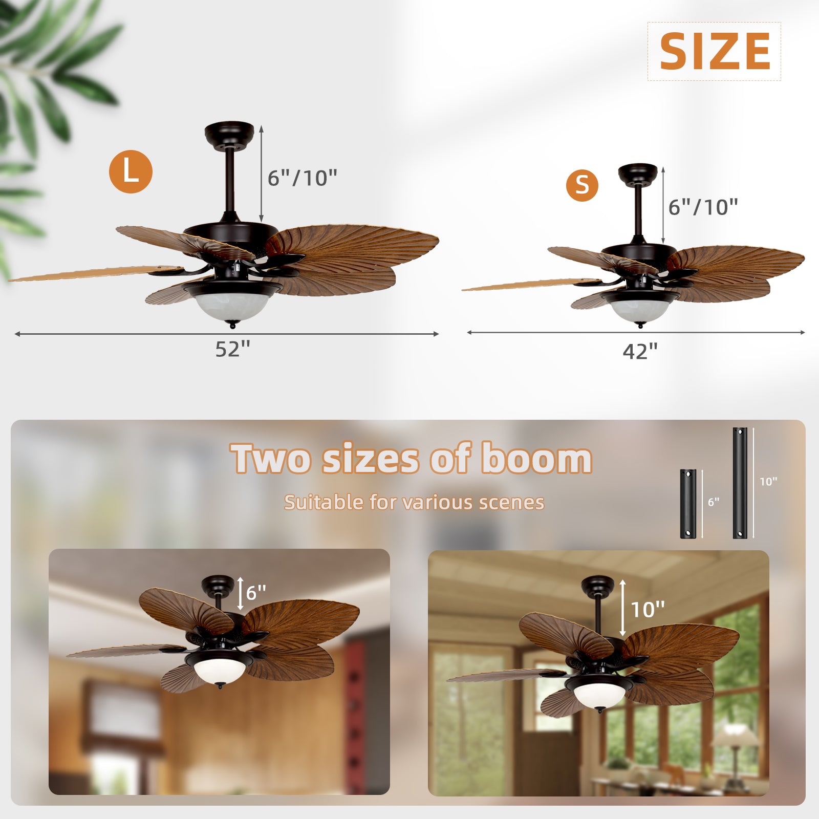 Ceiling Fan with LED Light DC motor 52 inch Large Air Volume Remote Control for Kitchen Bedroom Dining room