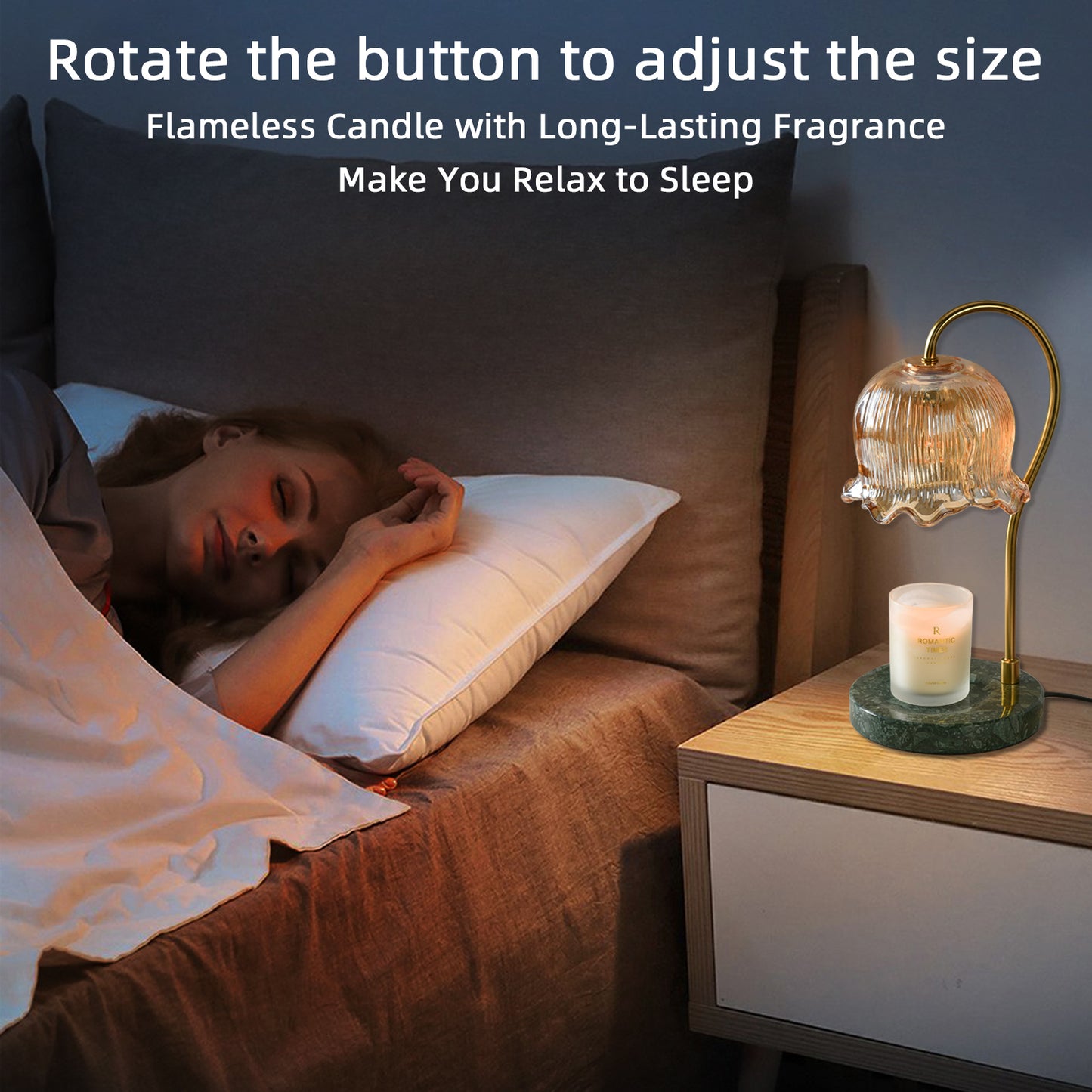 REYDELUZ  17.3"Candle Warmer Lamps，Glass shade and marble base