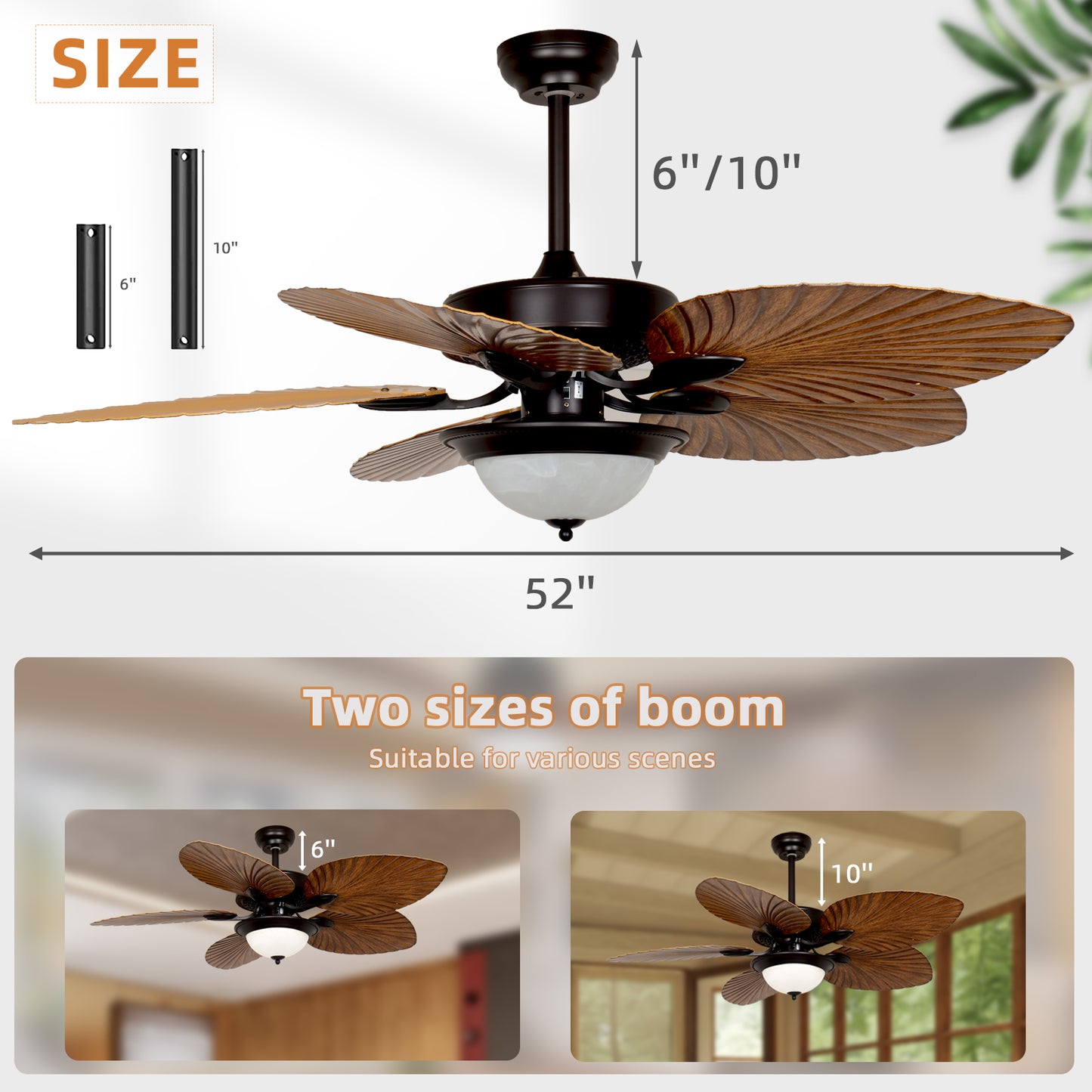 REYDELUZ 52" Tropical Ceiling Fan with LED Light.