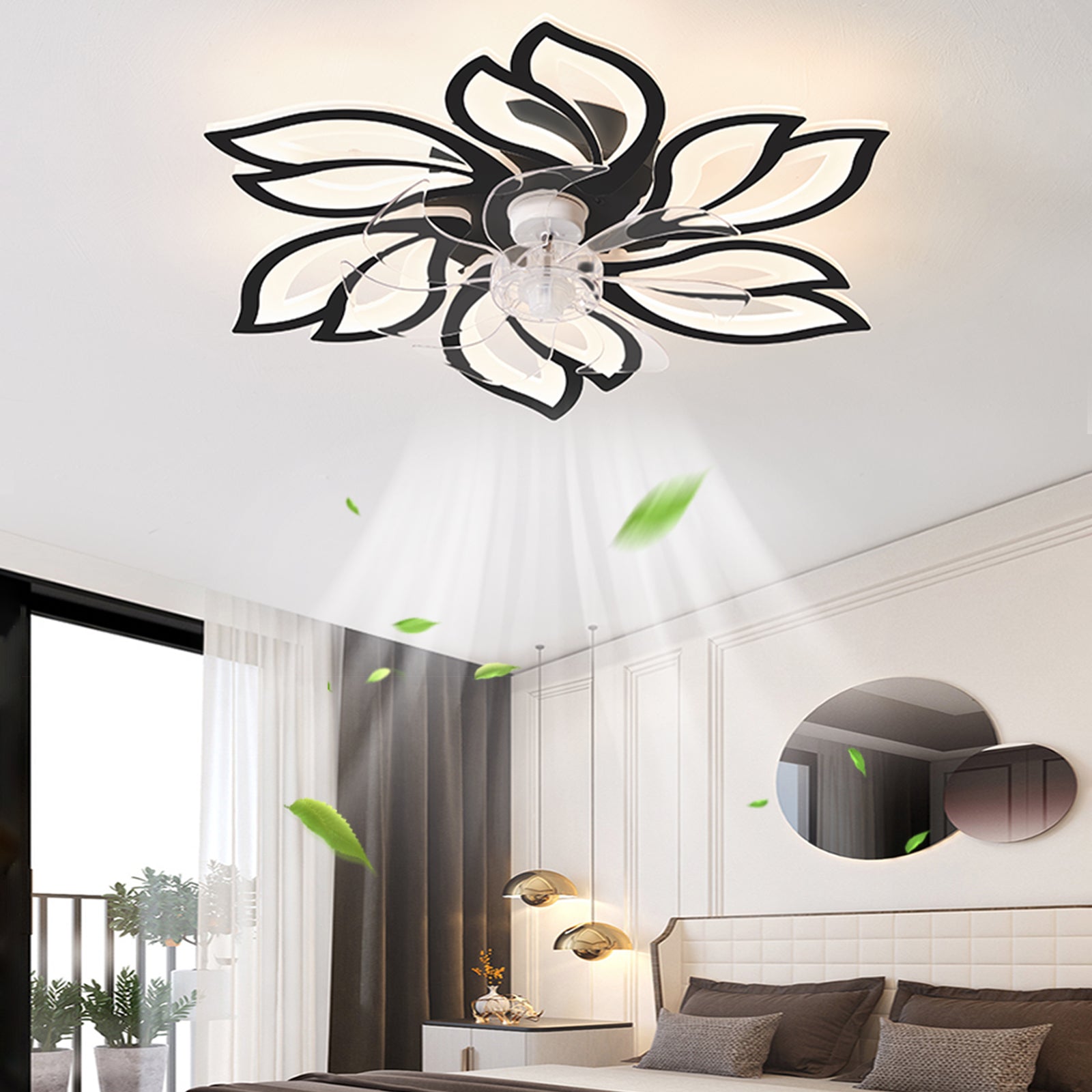 REYDELUZ 35" Modern Ceiling Fan with Lights and Remote & APP Control, Dimmable 6 Speed Reversible Blades, LED Flush Mount Low Profile Fan Light,Bladeless Ceiling Fan with Smart Timing