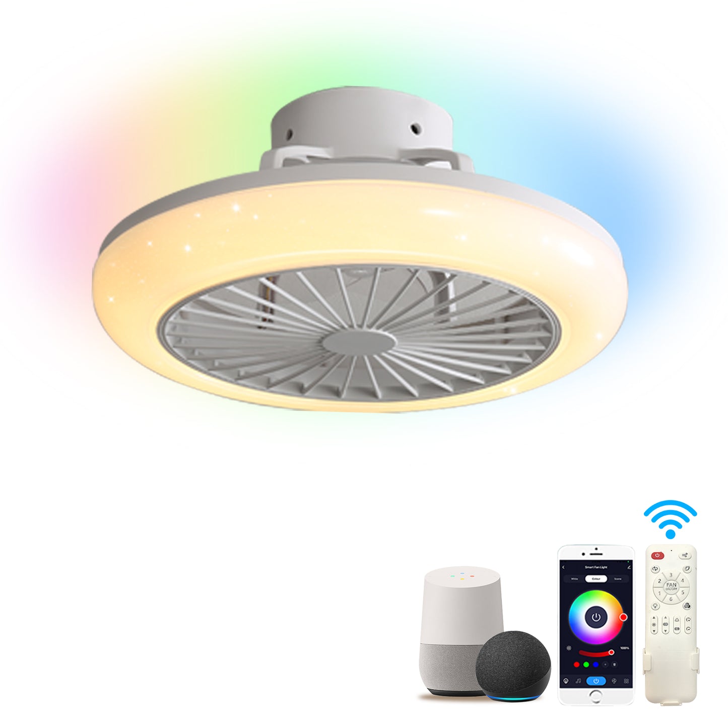REYDELUZ 18" Smart RGB Ceiling Fan with Alexa/Google/APP.