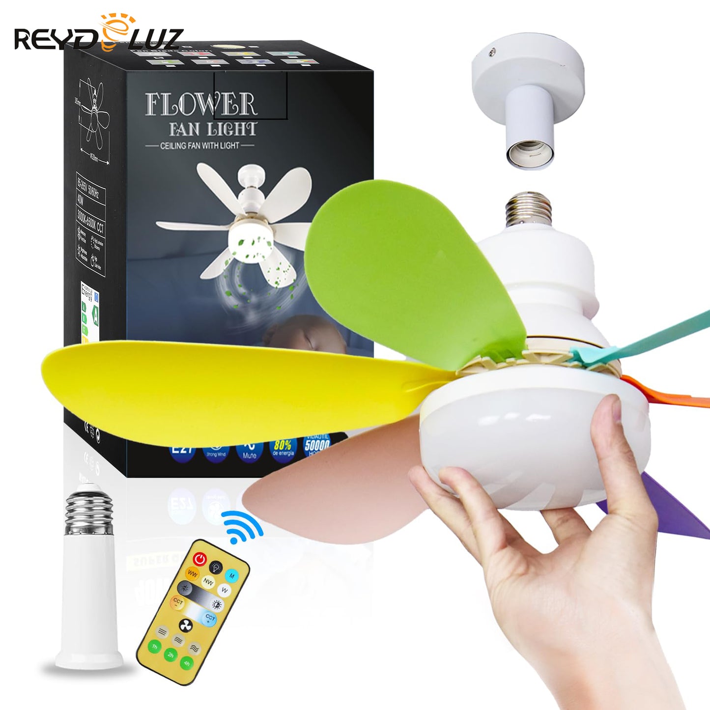 REYDELUZ 20.5" Socket Fan Light with Remote for Kitchen, Bedroom.