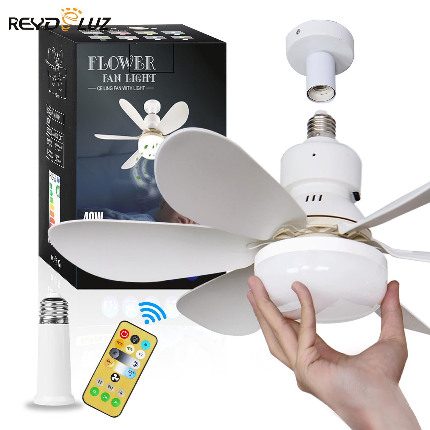 REYDELUZ 20.5" Socket Fan Light with Remote for Kitchen, Bedroom.