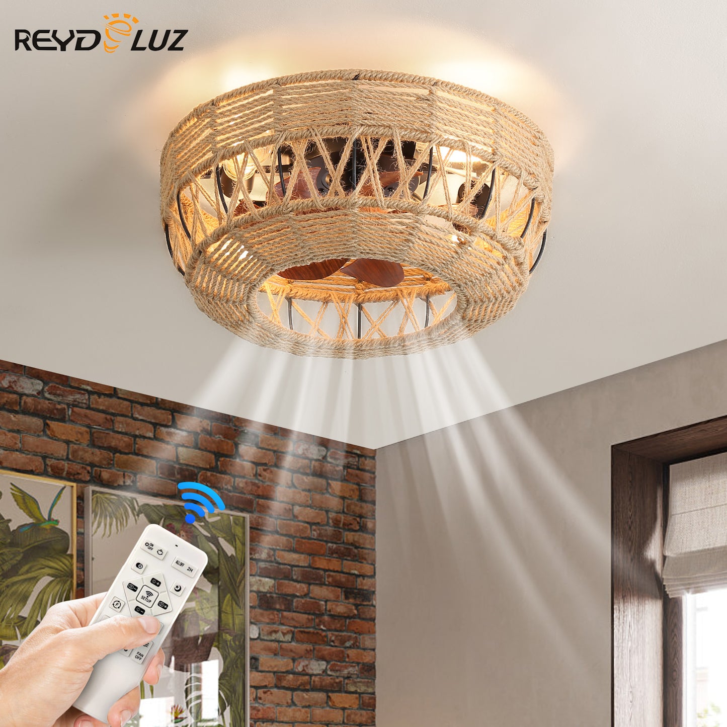 REYDELUZ 19" Boho Ceiling Fans with Lights for Bedroom.