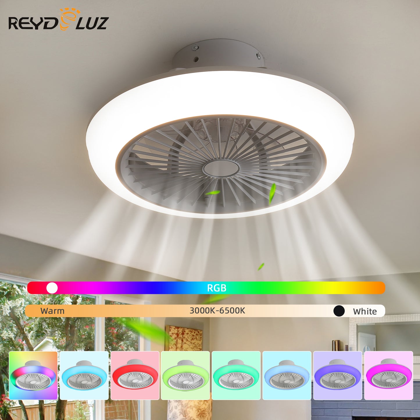 REYDELUZ 18" Smart RGB Ceiling Fan with Alexa/Google/APP.