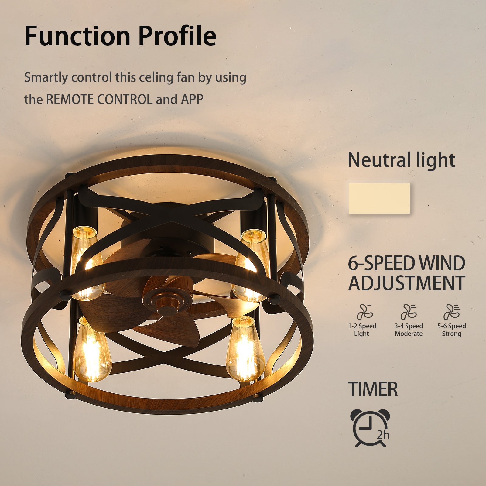 MS-0001 American retro E27 / E14 ceiling fan light and ceiling fan chandelier, monochromatic lamp and 6 gear wind speed, can be controlled using a remote control, suitable for bedroom study dining room etc
