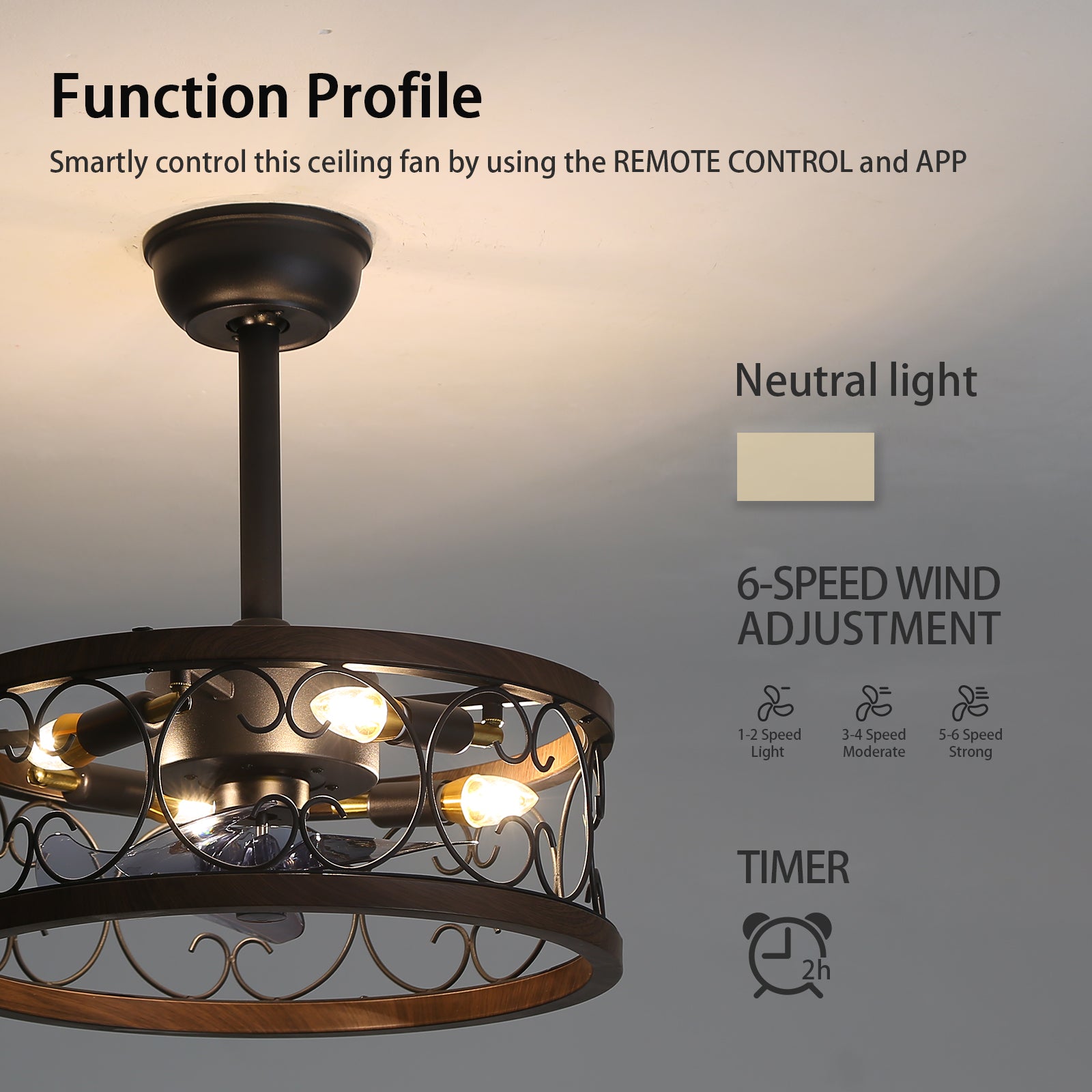 MS-0001 American retro E27 / E14 ceiling fan light and ceiling fan chandelier, monochromatic lamp and 6 gear wind speed, can be controlled using a remote control, suitable for bedroom study dining room etc