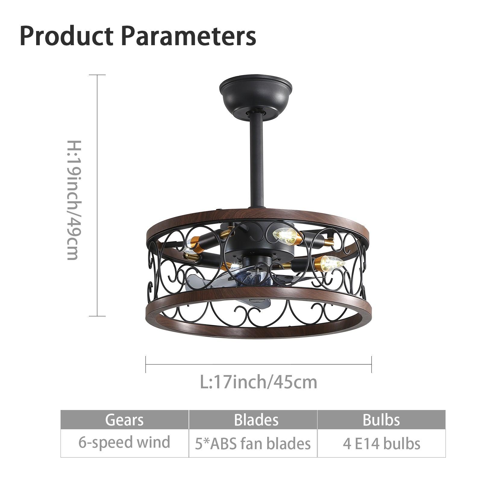 MS-0001 American retro E27 / E14 ceiling fan light and ceiling fan chandelier, monochromatic lamp and 6 gear wind speed, can be controlled using a remote control, suitable for bedroom study dining room etc