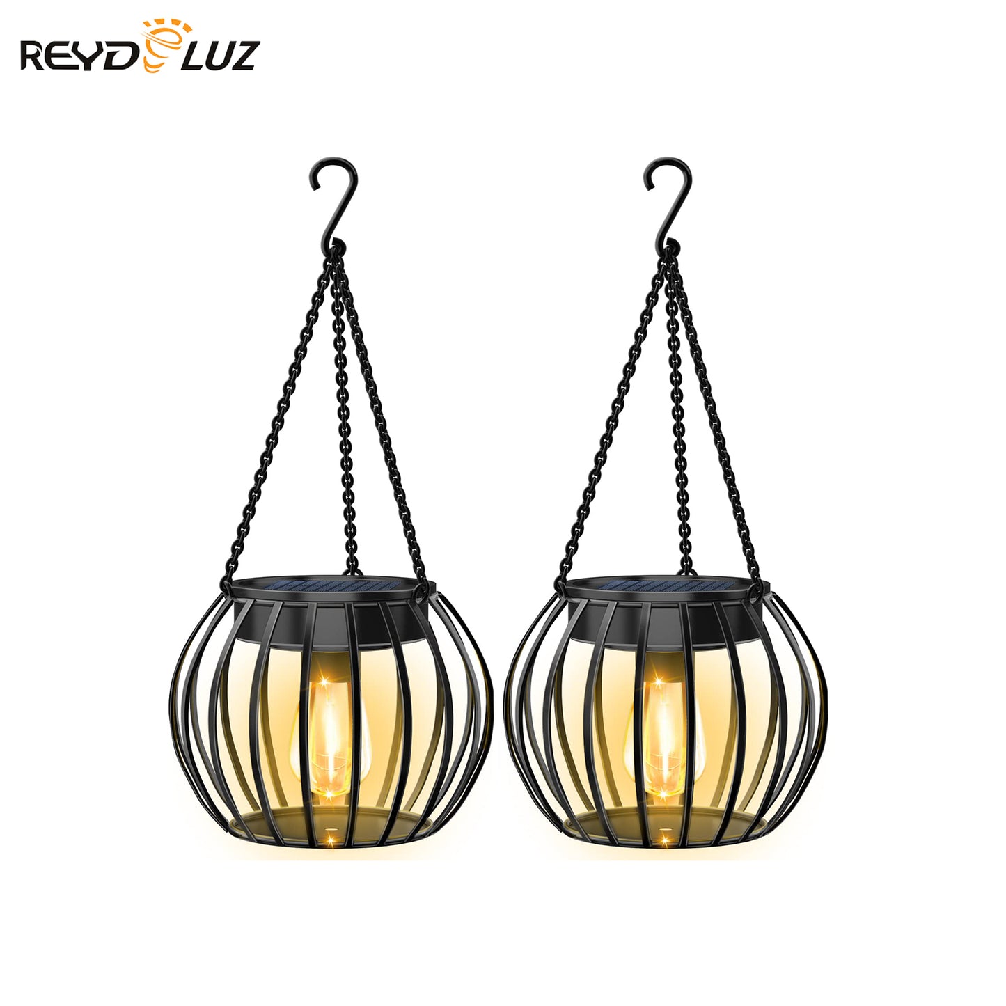 REYDELUZ 4.8" Hanging Solar Lantern Metal Solar Lights.