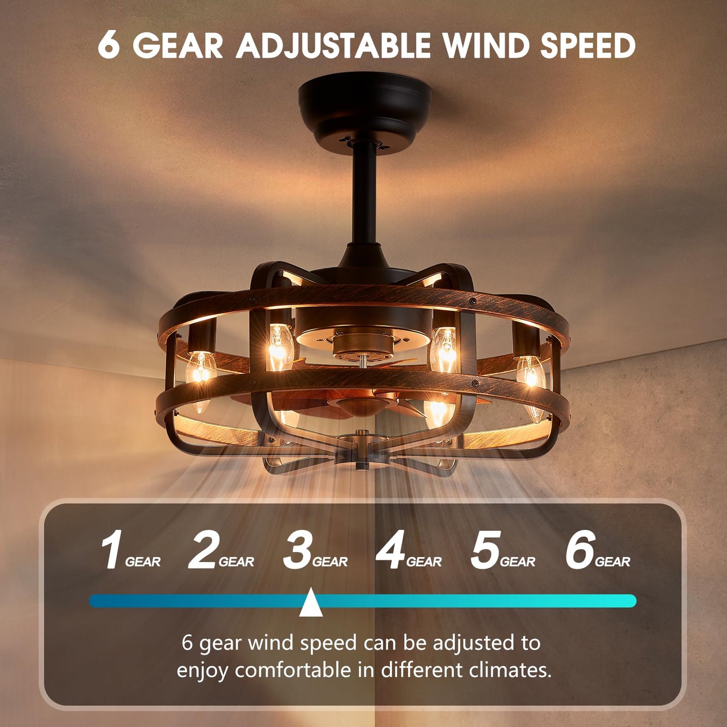REYDELUZ 18" Caged Ceiling Fans with Lights/E12 Bulb.