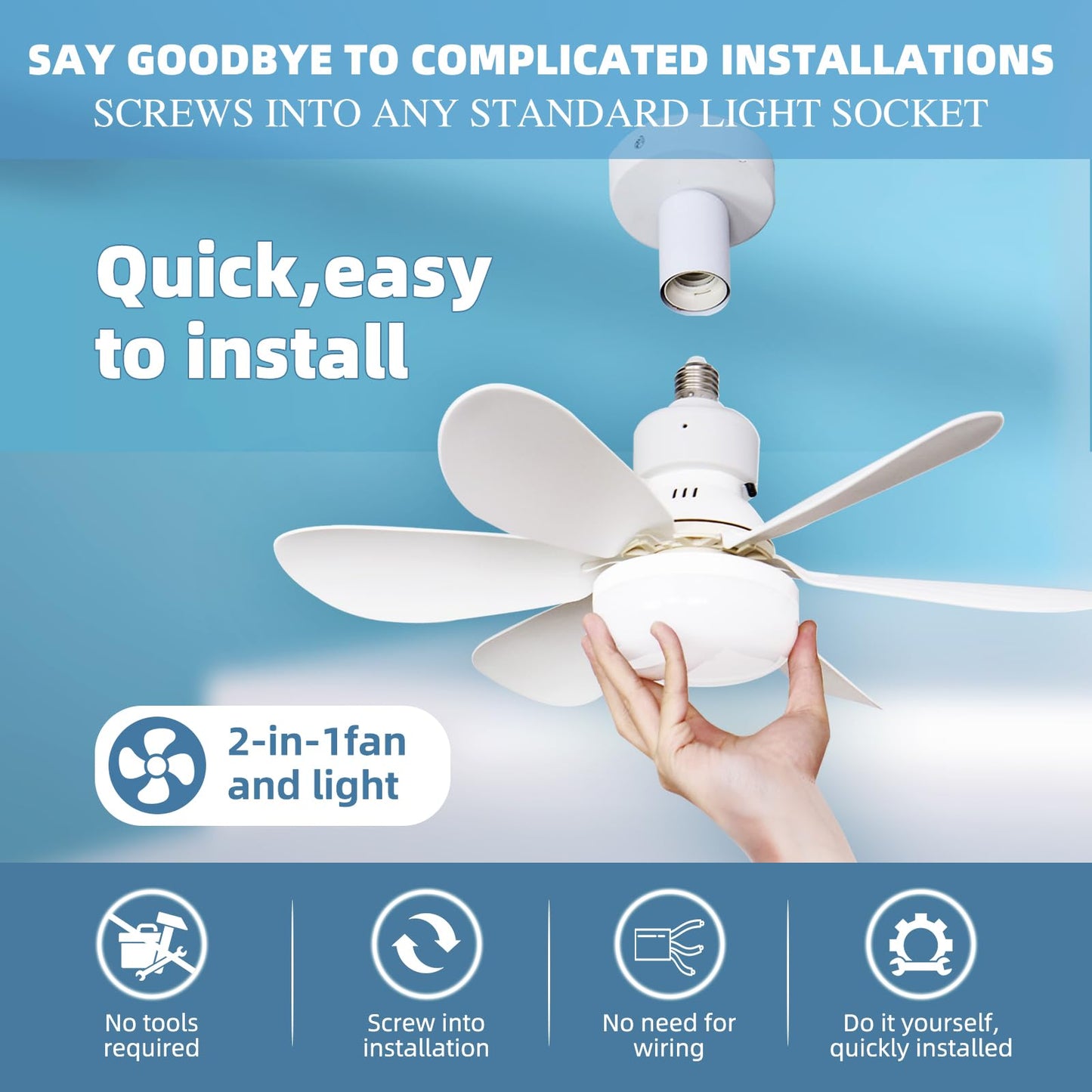REYDELUZ 20.5" Socket Fan Light with Remote for Kitchen, Bedroom.