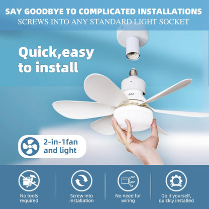 REYDELUZ 20.5" Socket Fan Light with Remote for Kitchen, Bedroom.