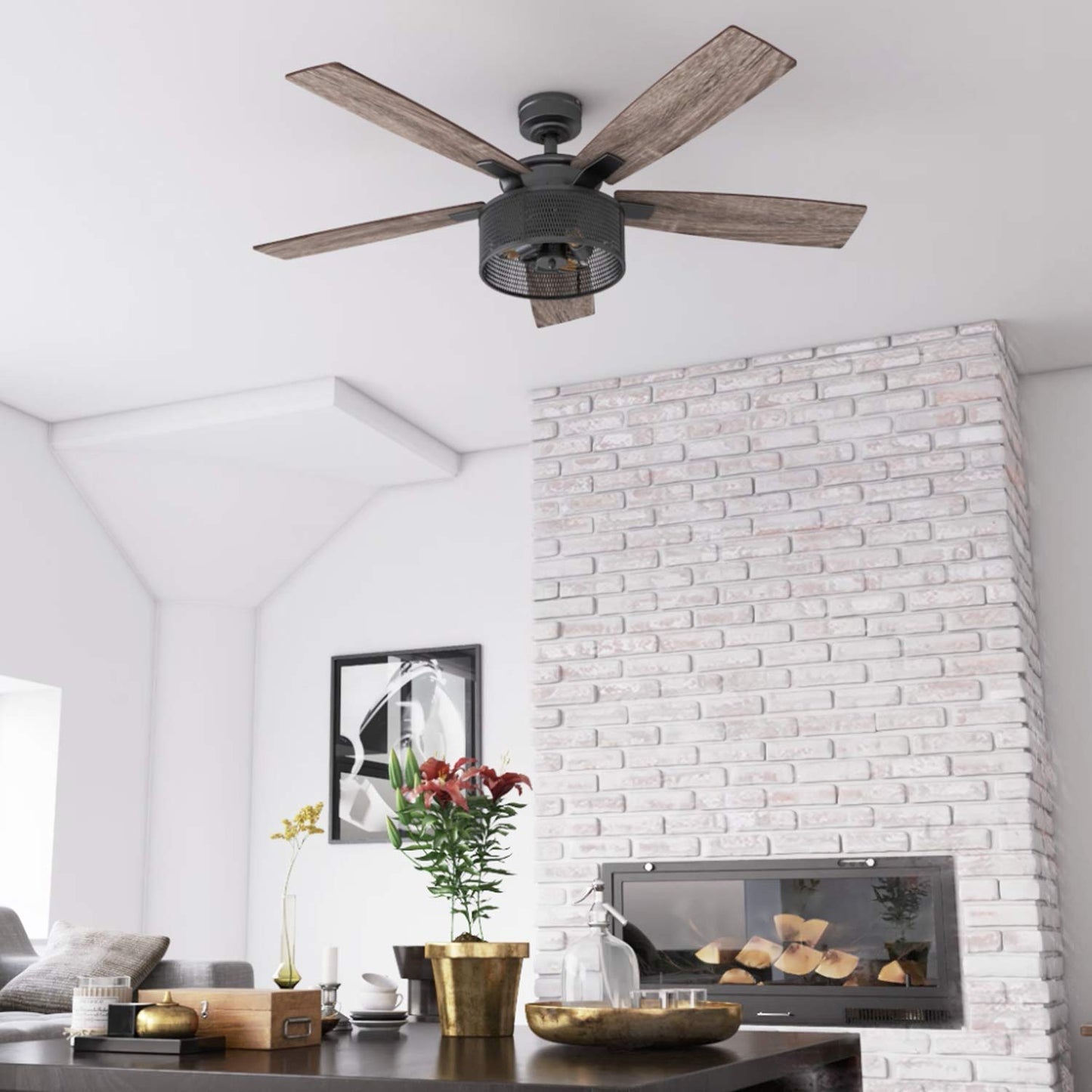 REYDELUZ 52"  Rustic Style Indoor LED Ceiling Fan with Light.