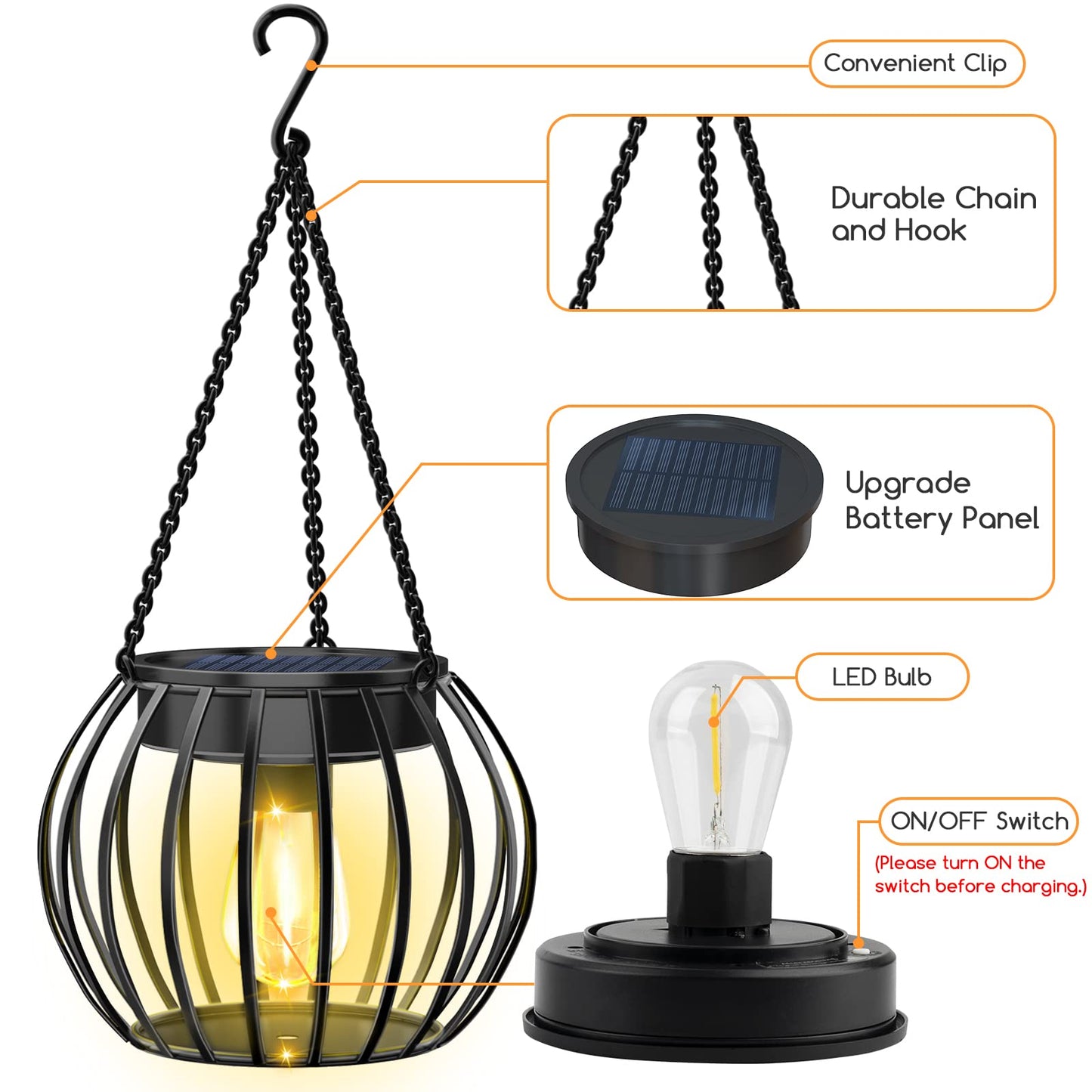 REYDELUZ 4.8" Hanging Solar Lantern Metal Solar Lights.