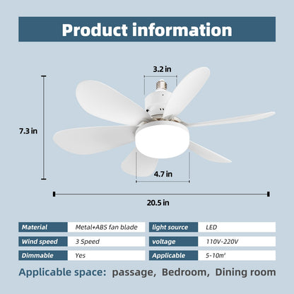 REYDELUZ 20.5" Socket Fan Light with Remote for Kitchen, Bedroom.