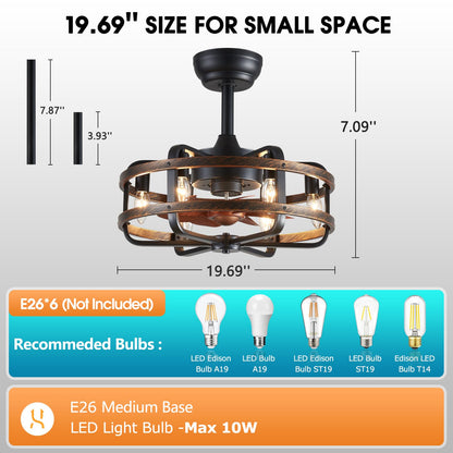 REYDELUZ 18" Caged Ceiling Fans with Lights/E12 Bulb.