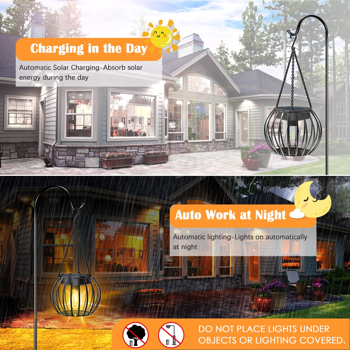 REYDELUZ 4.8" Hanging Solar Lantern Metal Solar Lights.