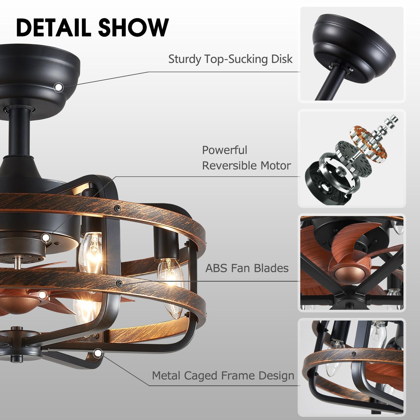 REYDELUZ 18" Caged Ceiling Fans with Lights/E12 Bulb.