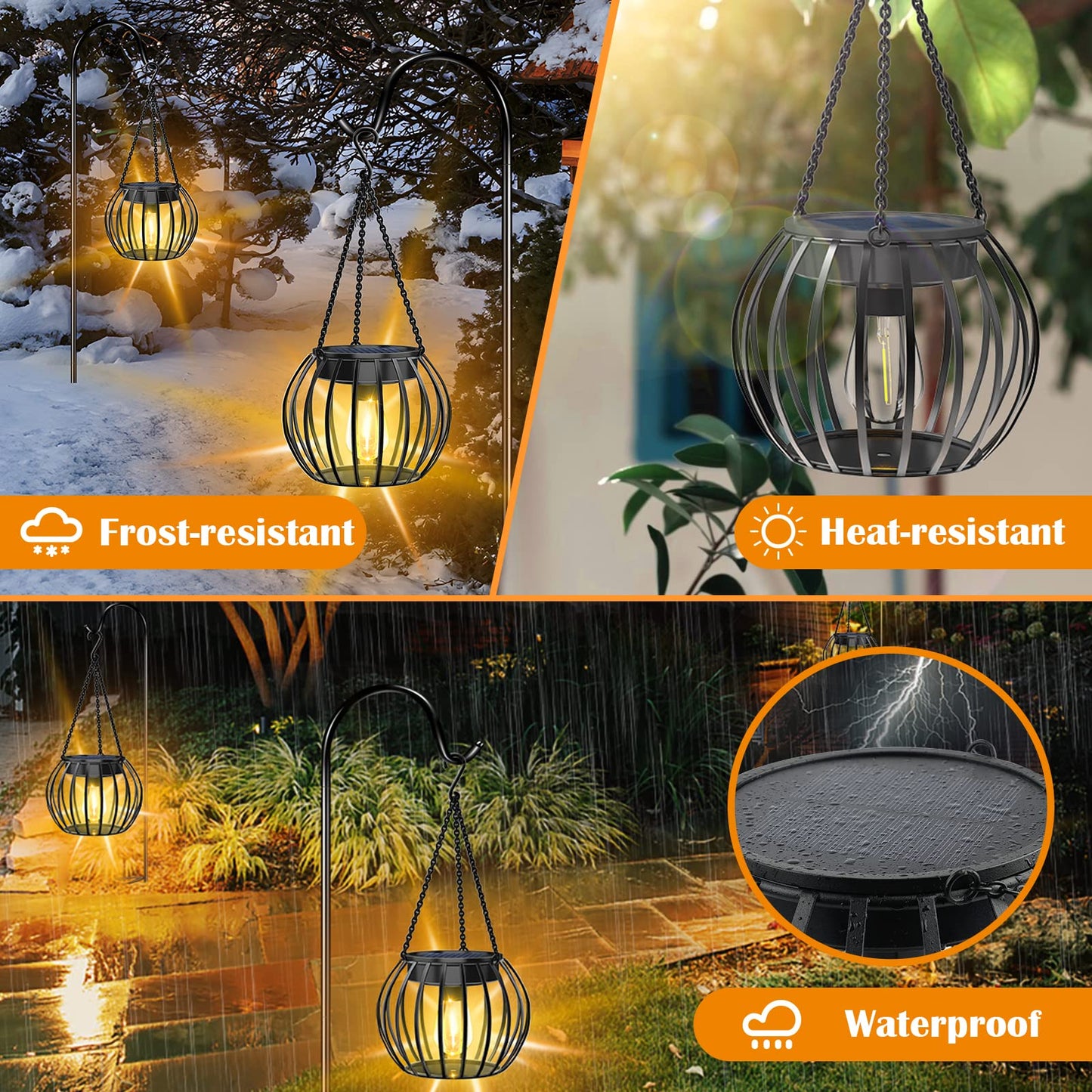 REYDELUZ 4.8" Hanging Solar Lantern Metal Solar Lights.