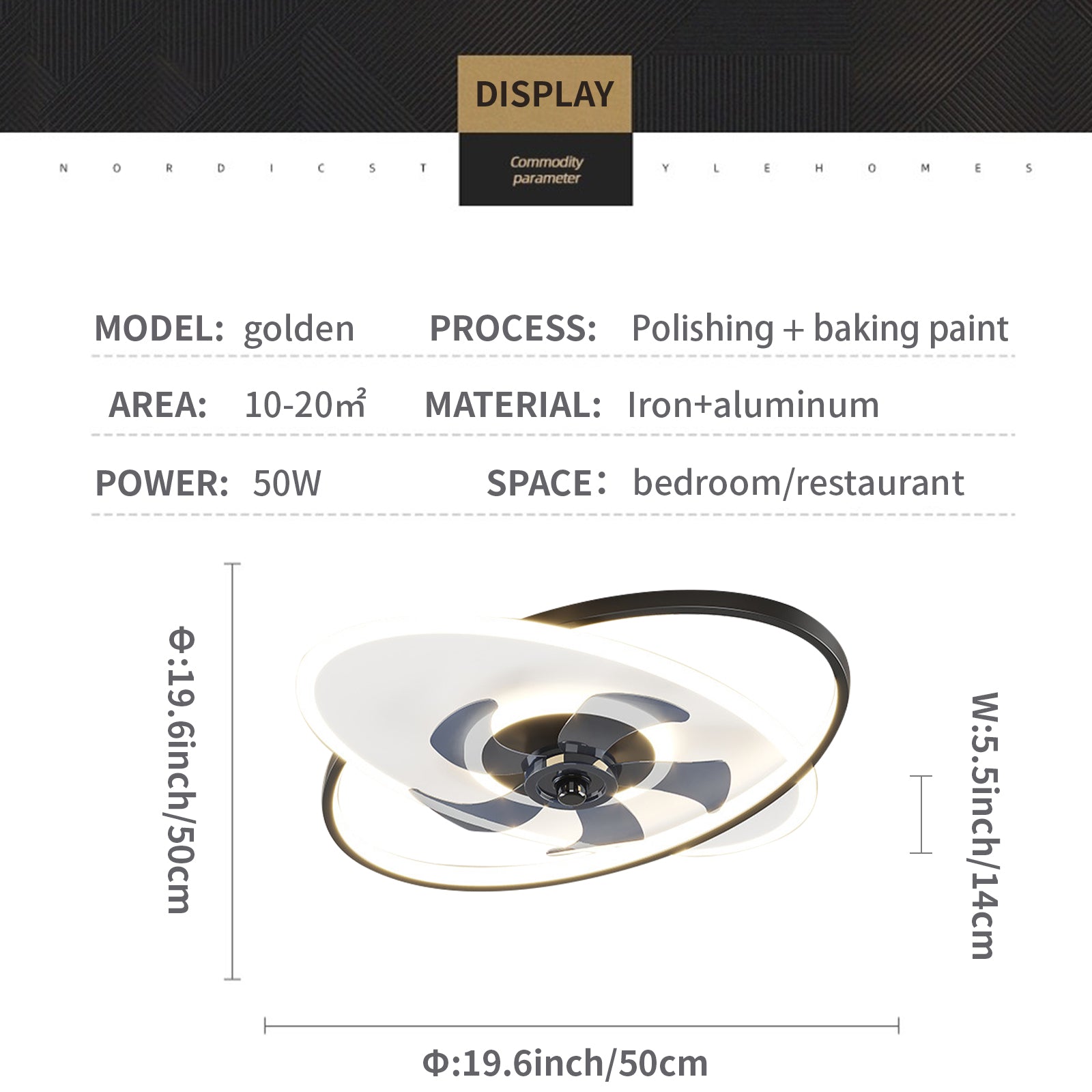 Modern ceiling fan with lamp remote control 3-color temperature, 3-speed fan square ceiling lamp,