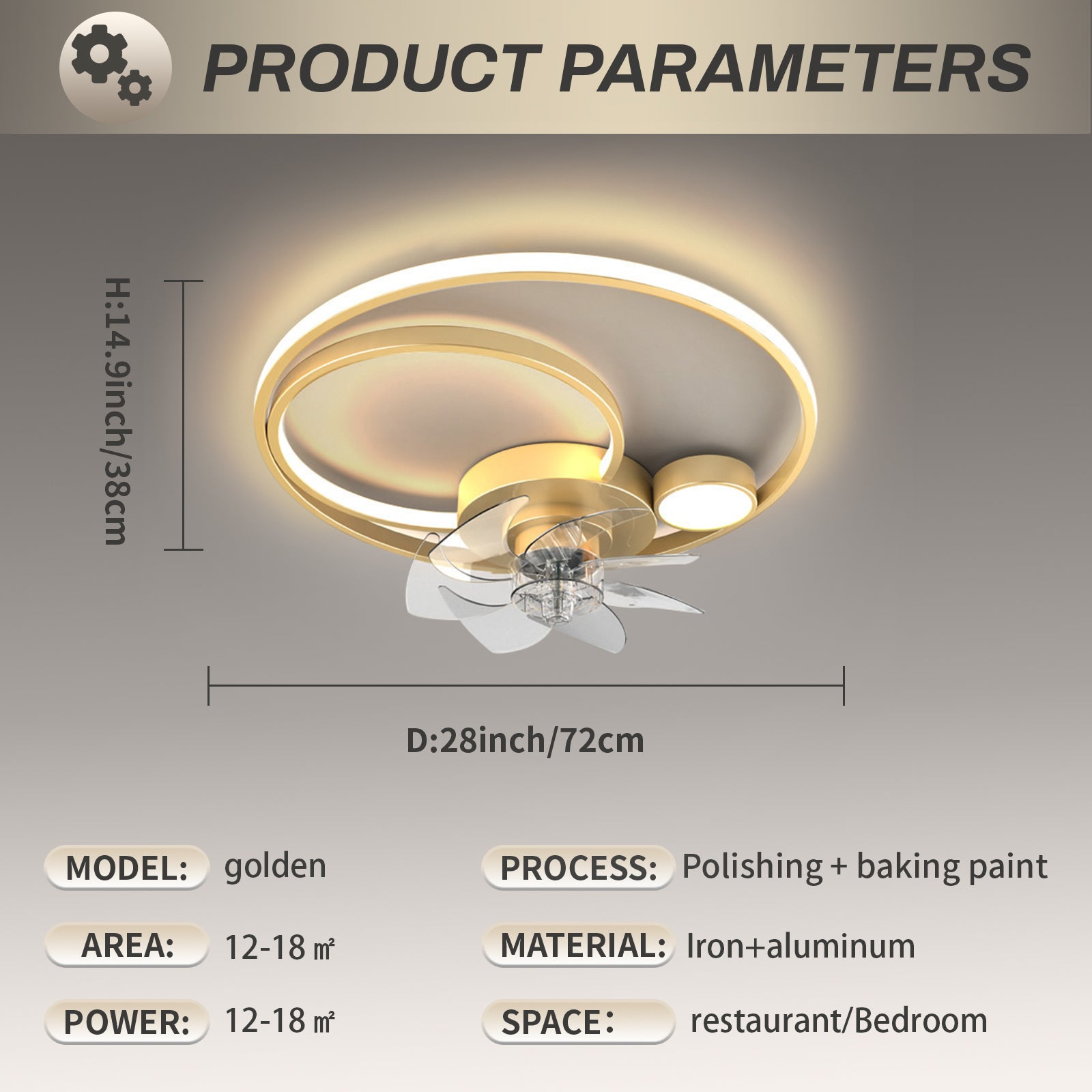 REYDELUZ 19.6 Inch Ceiling Fan Equipped with Light and Remote Control Device Adjustable Tricolor Light Suitable for Bedrooms and Restaurants