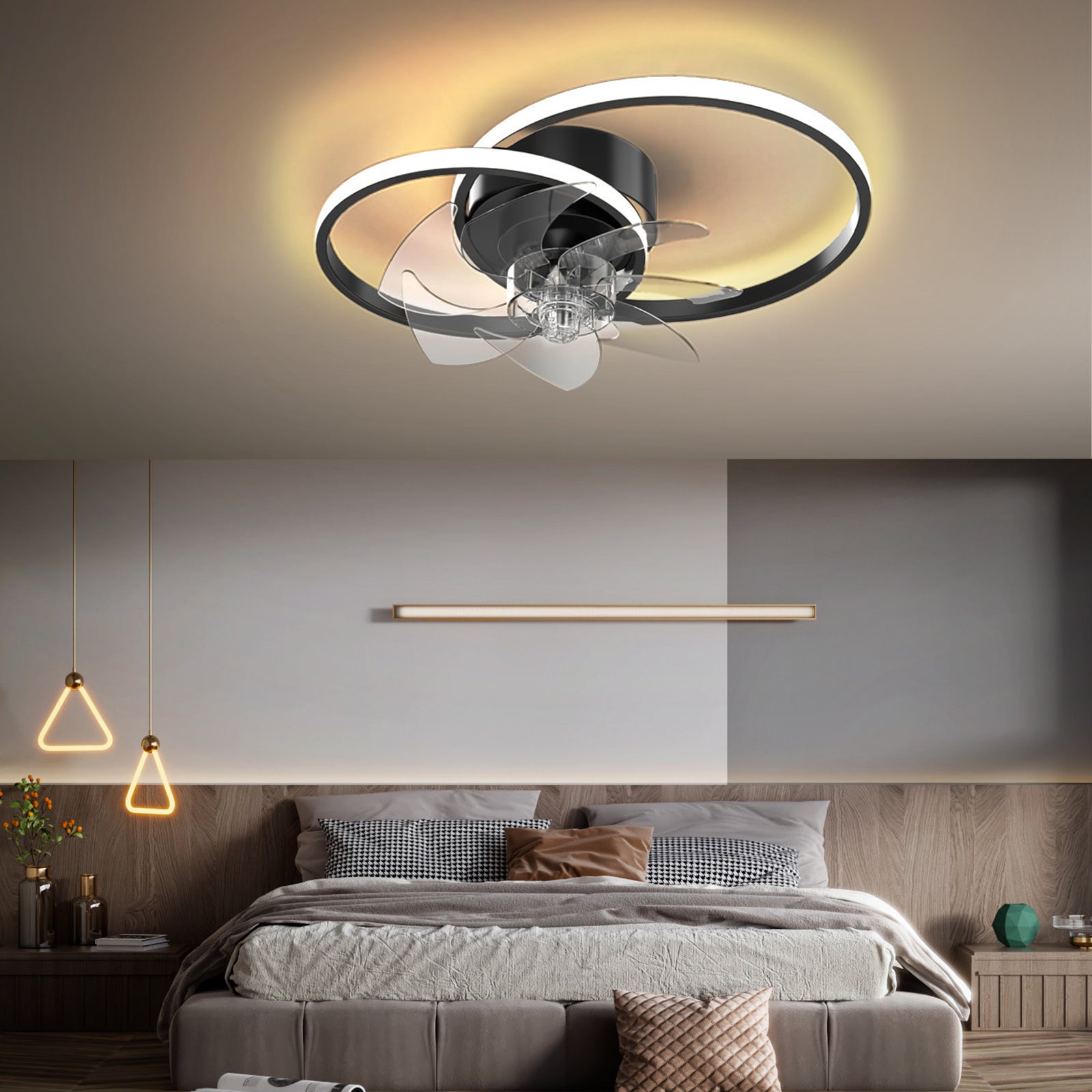 REYDELUZ 19.6 Inch Ceiling Fan Equipped with Light and Remote Control Device Adjustable Tricolor Light Suitable for Bedrooms and Restaurants